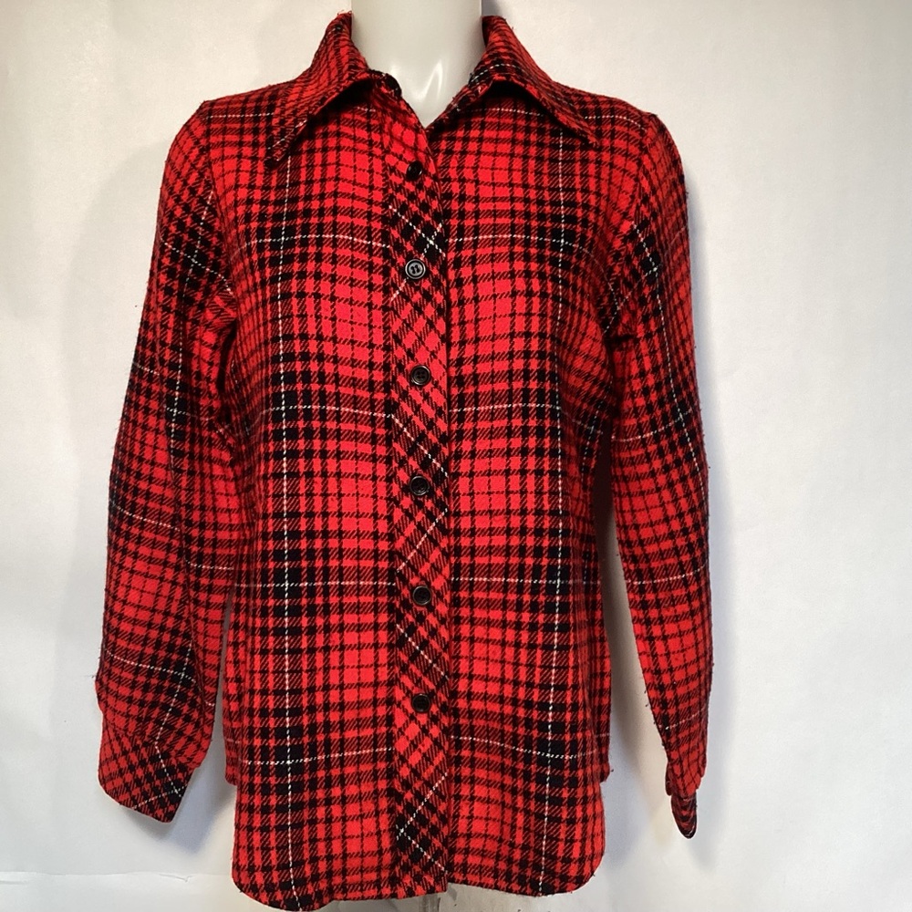 Dutchmaid Vintage 70s Red and Black Plaid Button-Up Shirt size Womens Junior 16